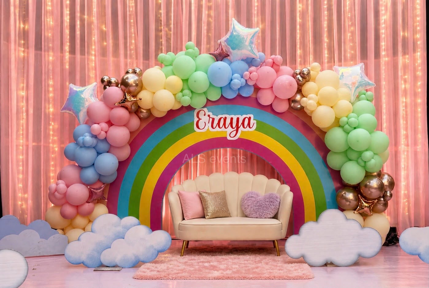 Colourful themed birthday party setup