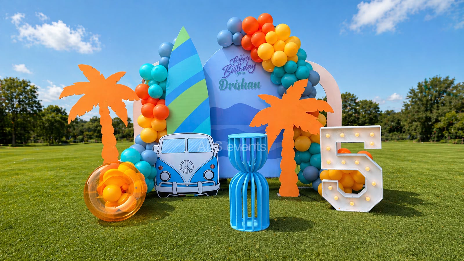 Colourful themed birthday party setup