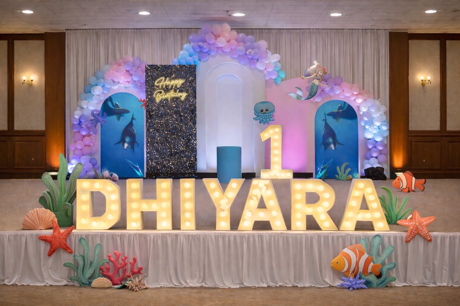 Colourful themed birthday party setup