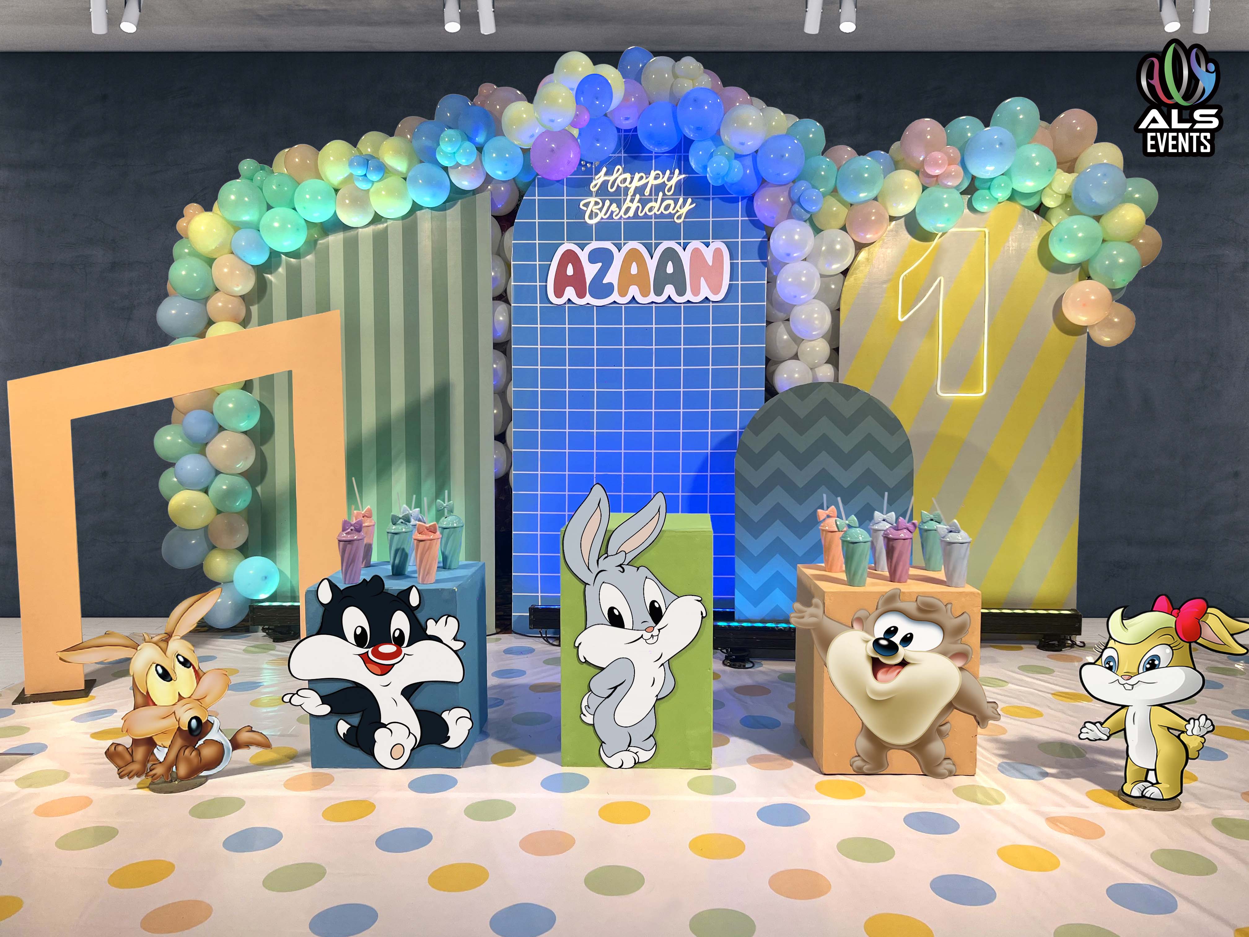 Colourful themed birthday party setup