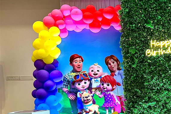 Colourful themed birthday party setup
