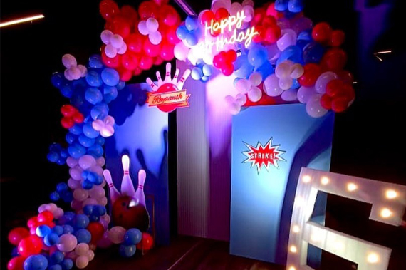 Colourful themed birthday party setup