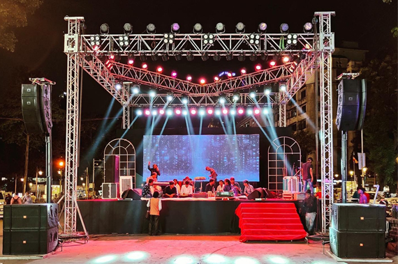 Corporate event stage and lighting setup