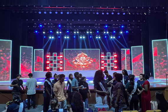 Corporate event stage and lighting setup